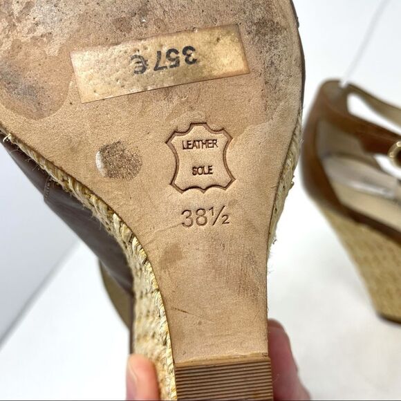 Alexandre Birman Brown Leather Raffia Wedge Sandals Size 38.5 - Picture 11 of 11